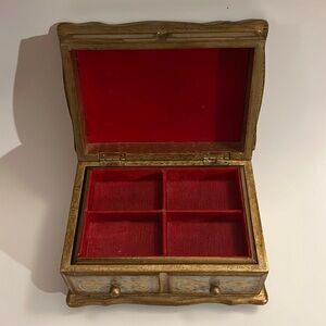 Vintage Florentine Gold Guild Wood Jewelry Music Box Italian Style